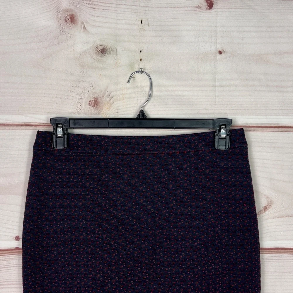 Ann‎ Taylor Skirt Womens 10 Blue Red Texture Pencil Straight Lined Knee Length